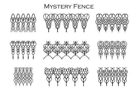 Assorted spooky cemetery fence silhouettes. Assets isolated on a white background. Scary, haunted and spooky fence elementsのイラスト素材