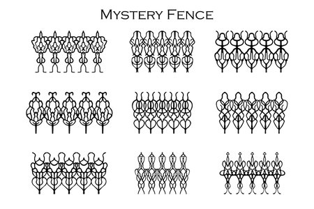 Assorted spooky cemetery fence silhouettes. Assets isolated on a white background. Scary, haunted and spooky fence elementsのイラスト素材