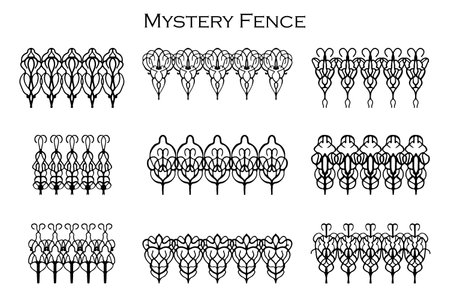 Assorted spooky cemetery fence silhouettes. Assets isolated on a white background. Scary, haunted and spooky fence elementsのイラスト素材
