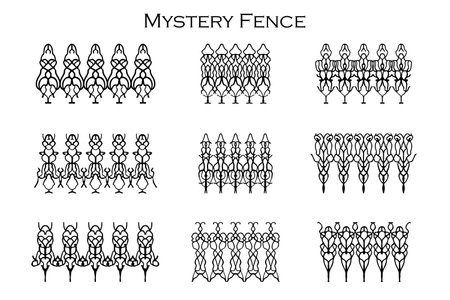 Assorted spooky cemetery fence silhouettes. Assets isolated on a white background. Scary, haunted and spooky fence elementsのイラスト素材