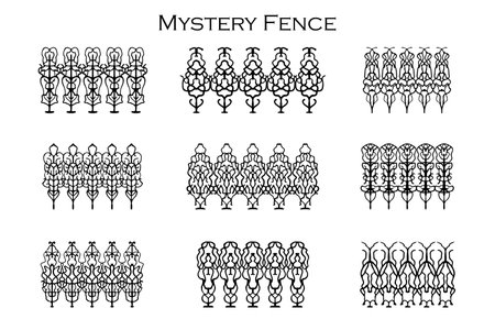 Assorted spooky cemetery fence silhouettes. Assets isolated on a white background. Scary, haunted and spooky fence elementsのイラスト素材