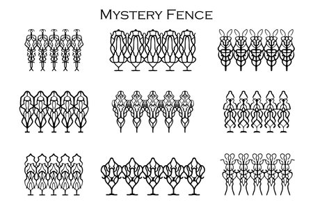 Assorted spooky cemetery fence silhouettes. Assets isolated on a white background. Scary, haunted and spooky fence elementsのイラスト素材