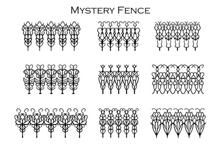 Assorted spooky cemetery fence silhouettes. Assets isolated on a white background. Scary, haunted and spooky fence elementsのイラスト素材