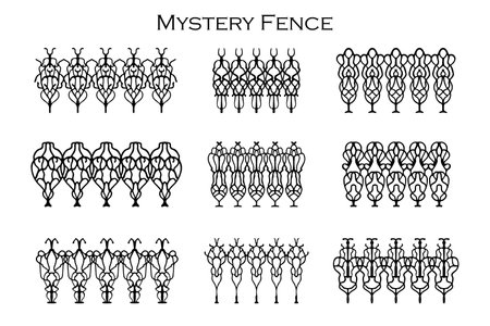 Assorted spooky cemetery fence silhouettes. Assets isolated on a white background. Scary, haunted and spooky fence elementsのイラスト素材