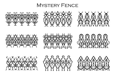 Assorted spooky cemetery fence silhouettes. Assets isolated on a white background. Scary, haunted and spooky fence elementsのイラスト素材