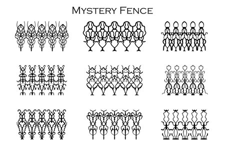 Assorted spooky cemetery fence silhouettes. Assets isolated on a white background. Scary, haunted and spooky fence elementsのイラスト素材