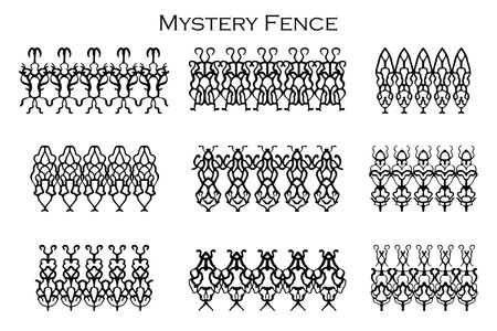 Assorted spooky cemetery fence silhouettes. Assets isolated on a white background. Scary, haunted and spooky fence elementsのイラスト素材