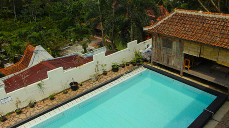 Aerial View of Private Swimming Pool â Luxury Backyard Designの写真素材