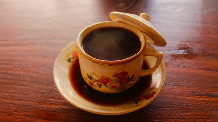 Traditional Kopi Lelet â Javanese Thick Coffee with Unique Artの写真素材