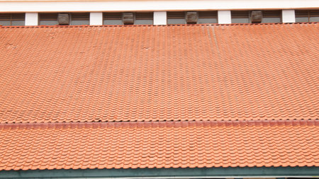 Orange Clay Roof Tiles â Horizontal Pattern for Architectural Design Materialの写真素材