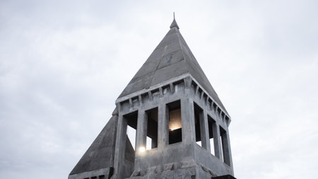 Mystical Conical Roof â Sharp Architectural Aesthetic in Monochromeの写真素材
