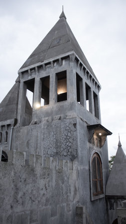 Mystical Conical Roof â Sharp Architectural Aesthetic in Monochromeの写真素材