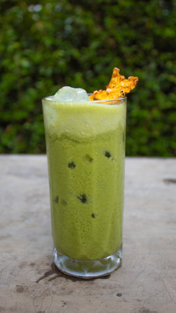Iced Matcha Green Tea in a Glass â Refreshing Japanese Beverageの写真素材