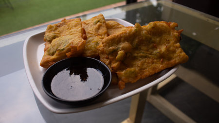 Crispy Fried Tempeh in Flour Batter â Traditional Indonesian Snackの写真素材