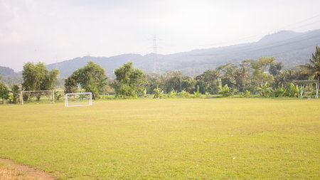 Soccer Field with Mountain Background â€“ Scenic Sports Landscape