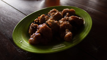 Teriyaki Chicken Fillet Served on Green Plate â Asian Cuisineの写真素材