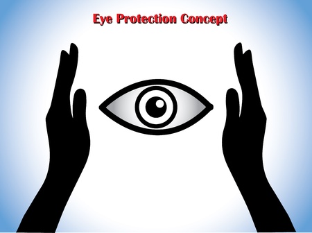 Eye Protection or Eye Doctor Concept Illustration using hand silhouettes protecting an open eye at the middleのイラスト素材