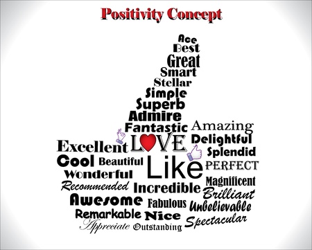 The Best Concept Illustration using different most used Positive Objectives in the shape of a thumbs up Handのイラスト素材