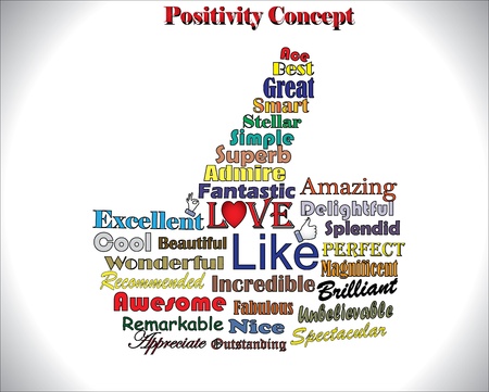 The Best Concept Illustration using different most used Positive Objectives in the shape of a thumbs up Handのイラスト素材