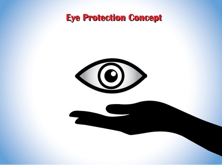 Eye Protection or Eye Doctor Concept Illustration using hand silhouettes protecting an open eyeのイラスト素材