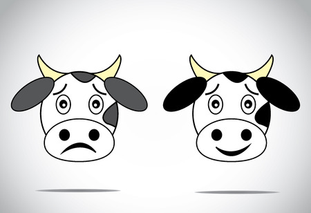 happy and sad faced cow illustration cartoon concept set  のイラスト素材