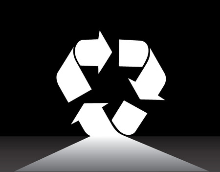 White recycle arrow symbol pathway with dark black background  recycling is the future concept illustration with a lonely road leading to bright white recycle shaped doorのイラスト素材
