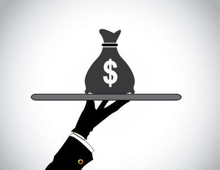 hand silhouette presenting money bag of american dollar  moneybag bank savings or financial investment concept design illustration artのイラスト素材