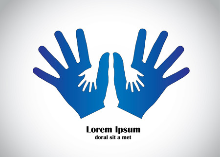 blue human hands protecting young childs hands abstract conceptのイラスト素材