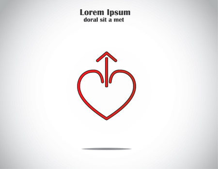 simple red love heart shape with up arrow from the middle with bright white background - abstract concept illustration artのイラスト素材
