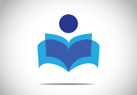 a human person reading an open book concept illustration symbol. colorful man studying literature or novelのイラスト素材
