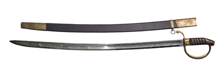 ancient saber with scabbard, isolated on white backroundの写真素材