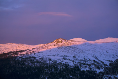 landscape - morning dawn in the mountains of the Northern Urals in the vicinity of Mount Konzhakovskiy Kamenの写真素材