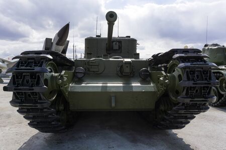 Verkhnyaya Pyshma, Russia - March 01, 2018: British flame-thrower tank Mk IV Churchill Crocodile in...