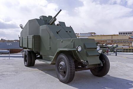 Verkhnyaya Pyshma, Russia - May 01, 2018: improvised armored vehicle IZ of Leningrad People's...