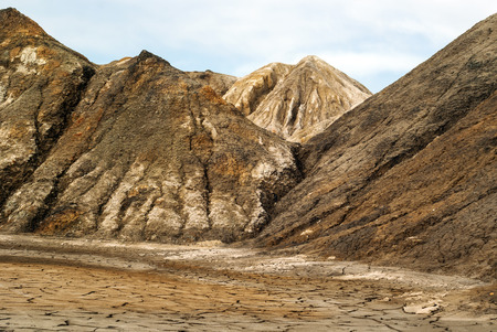 dry valley between brown lifeless desert hills, landscape