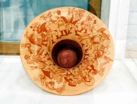 Yekaterinburg, Russia - January 17, 2019: ancient ceramic vase with a mythological scene, Moche culture, AD 900-200のeditorial素材