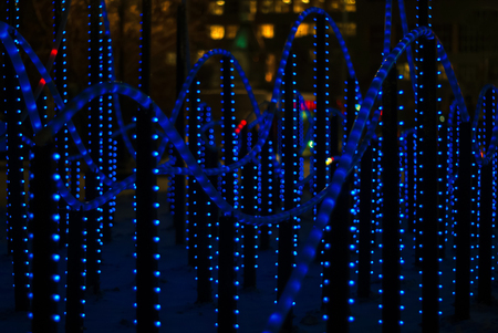 background: colorful lights - a fragment of New Year's illumination outdoors in the night cityの写真素材