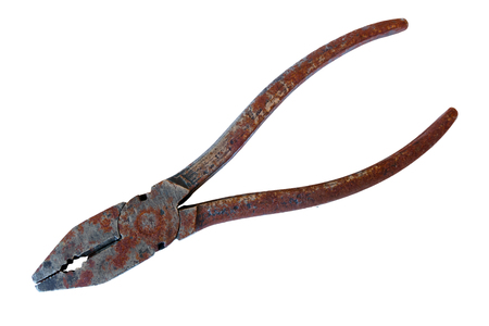 old rusty pliers isolated on white backgroundの写真素材