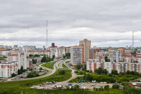 Perm, Russia - June 21, 2020: general view of a commuter town with a multi-storey buildingのeditorial素材