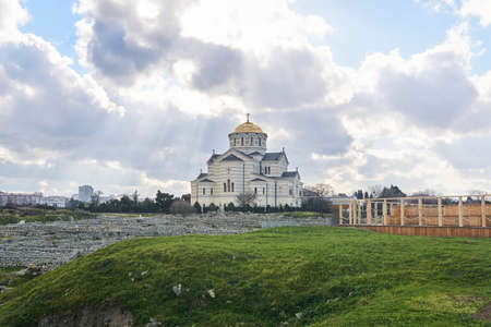 Sevastopol, Crimea - January 29, 2021: Saint Vladimir Cathedral on the site of antique city of Chersonesos Tauricaのeditorial素材