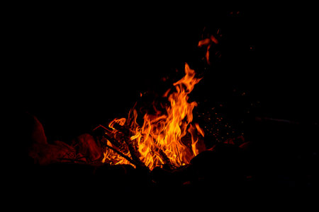 orange campfire flame in the dark background