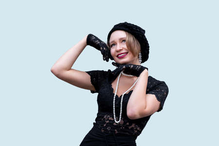 beautiful woman in retro style isolatedの写真素材