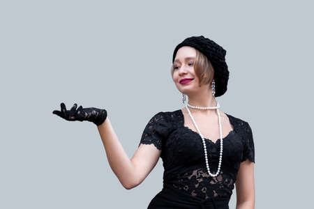 young woman in retro style isolatedの写真素材