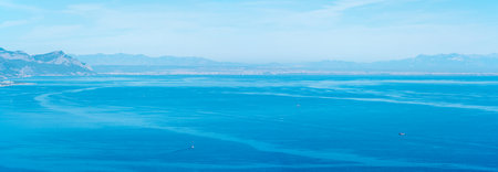 blue seascape from a height, panorama of the coastline of Antalyaの写真素材