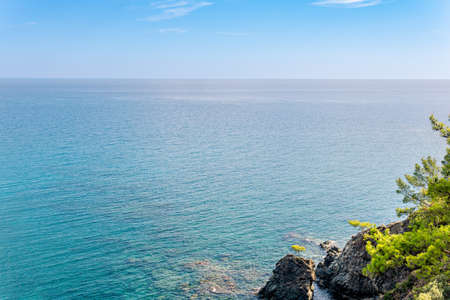 Mediterranean seascape with wooded coastal cliffs