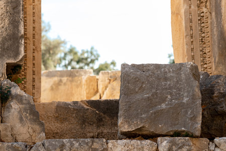 steps in front of the portal of an antique building in the ruins of the ancient city of Myra, Turkeyの写真素材