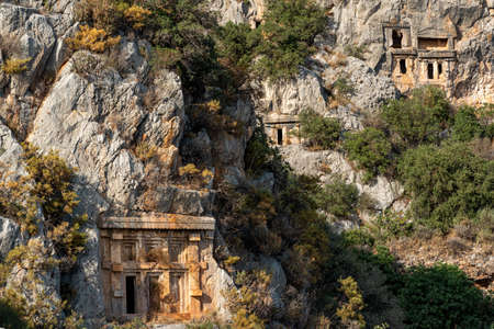 antique stone-cut tombs in the ruins of Myra of Lycia (Demre, Turkey)の写真素材