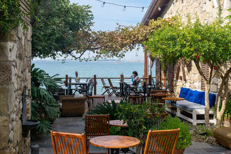 Manavgat, Turkey - November 13, 2021: street restaurant by the sea in Sideのeditorial素材