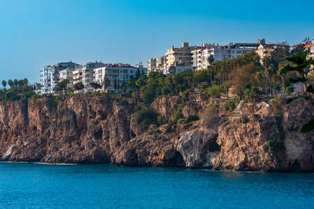 Antalya, Turkey - November 15, 2021: seascape with residential and buildings hotels on the steep coastのeditorial素材