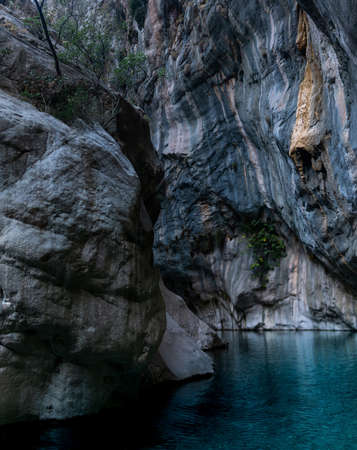 natural rocky canyon with clear blue water in GÃ¶ynÃ¼k, Turkeyの写真素材